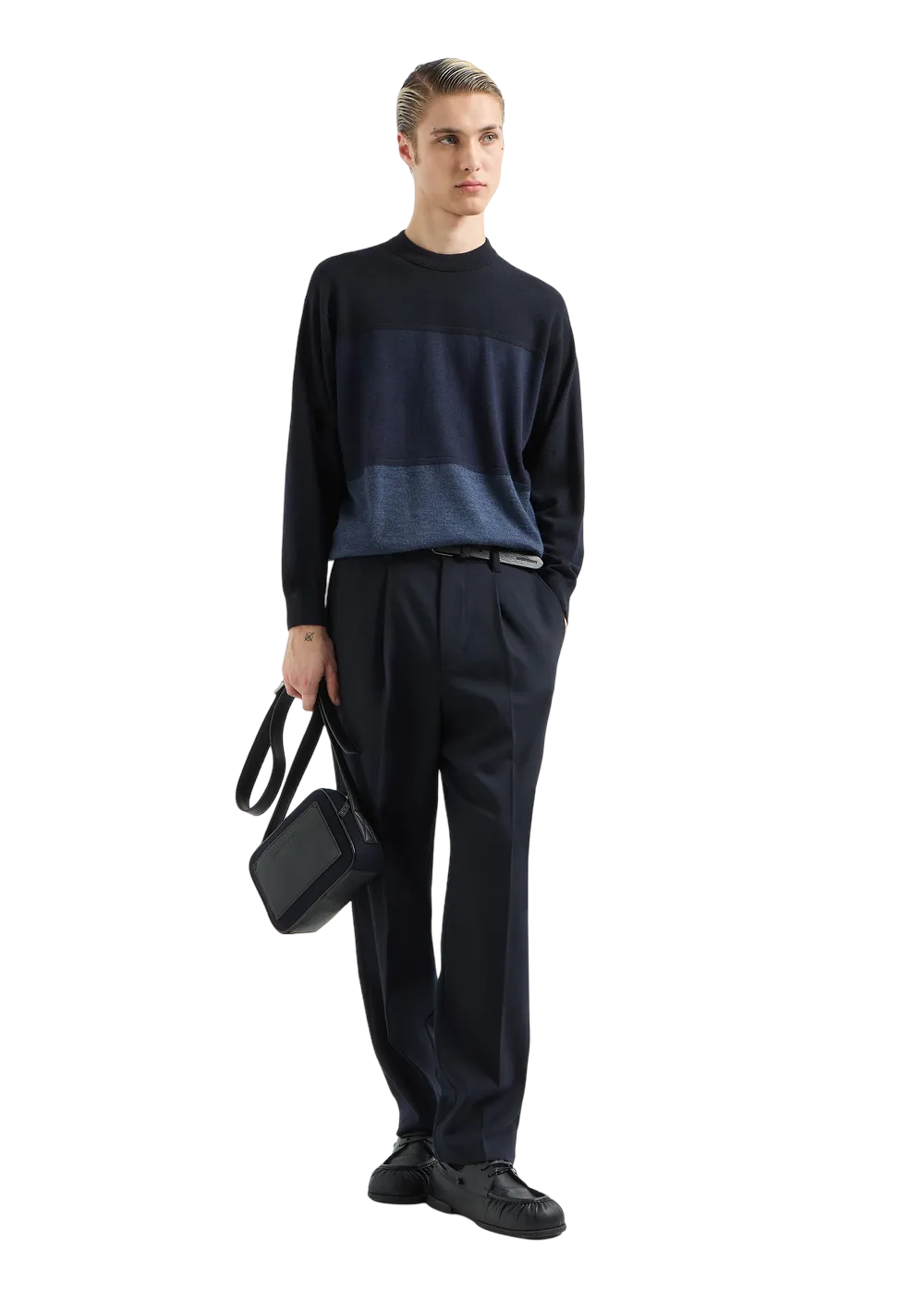 EMPORIO ARMANI - Maglione Blu Maxi Righe Color Block