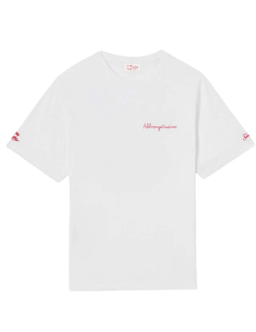 MC2 SAINT BARTH - T-shirt Bianca con ricamo Abbronzatissimo