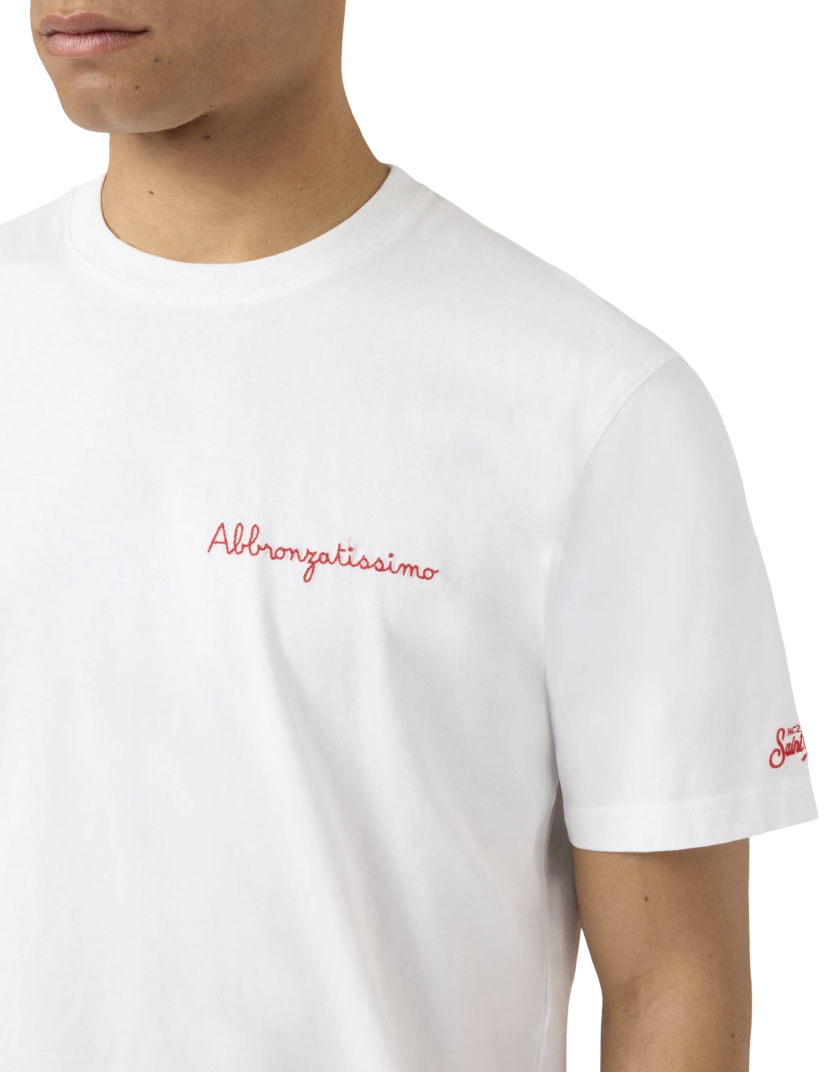 MC2 SAINT BARTH - T-shirt Bianca con ricamo Abbronzatissimo
