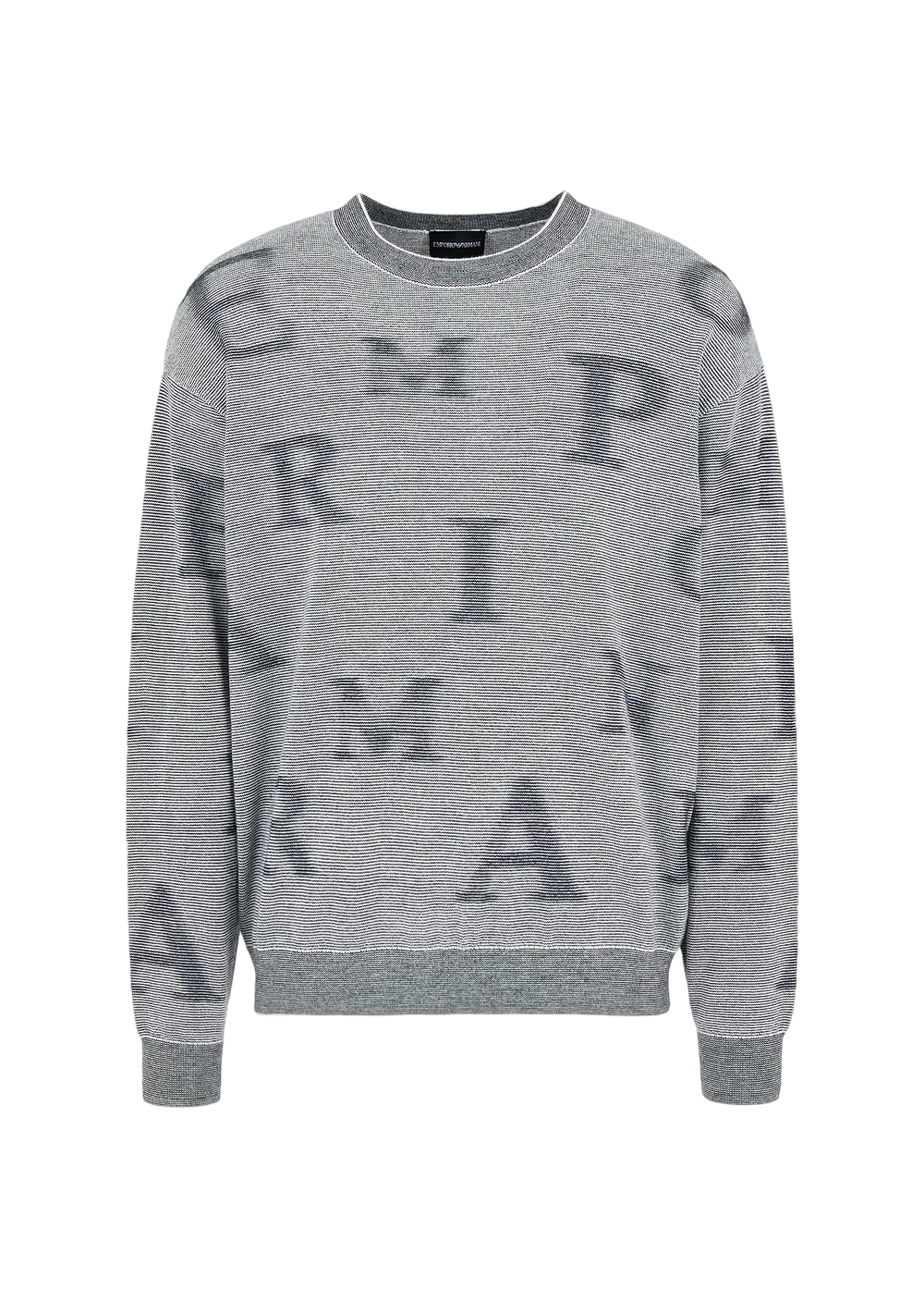 EMPORIO ARMANI - Maglione Grigio Chiaro a micro righe bicolore con Lettering All Over