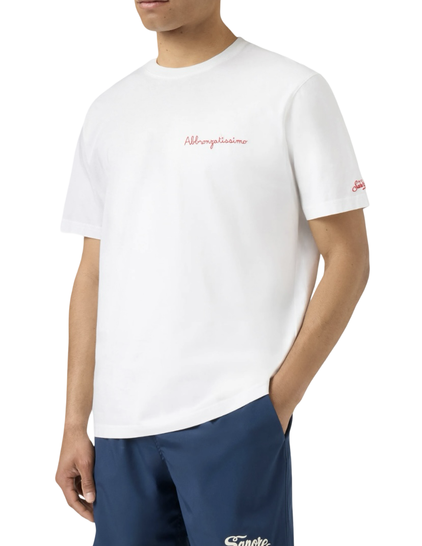 MC2 SAINT BARTH - T-shirt Bianca con ricamo Abbronzatissimo