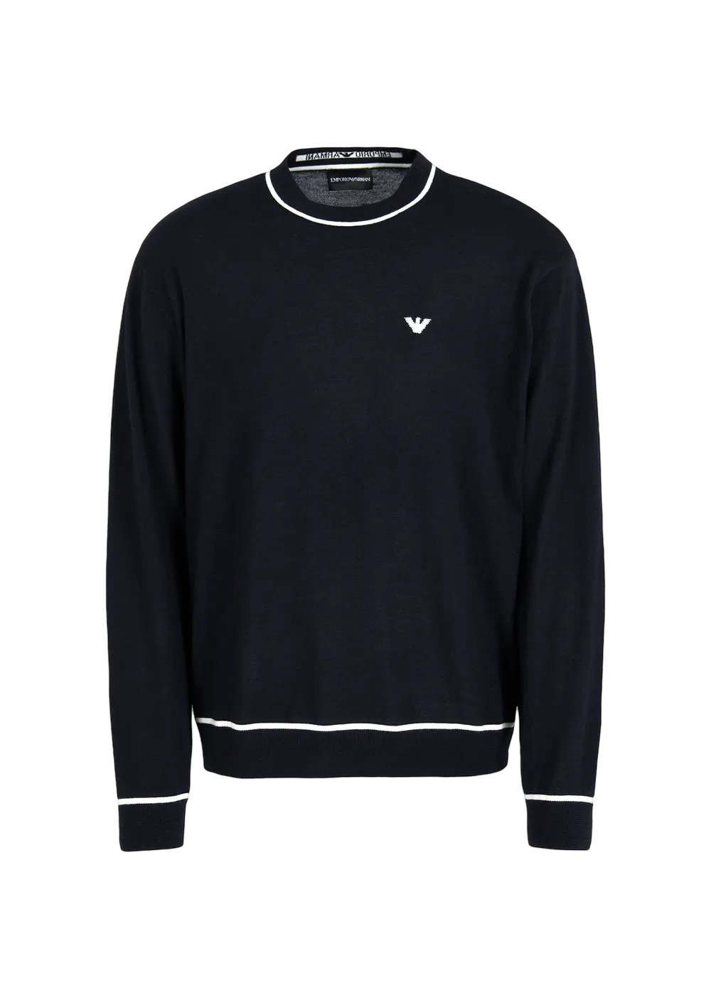 EMPORIO ARMANI - Maglione Blu Navy con dettaglio logo jacquard