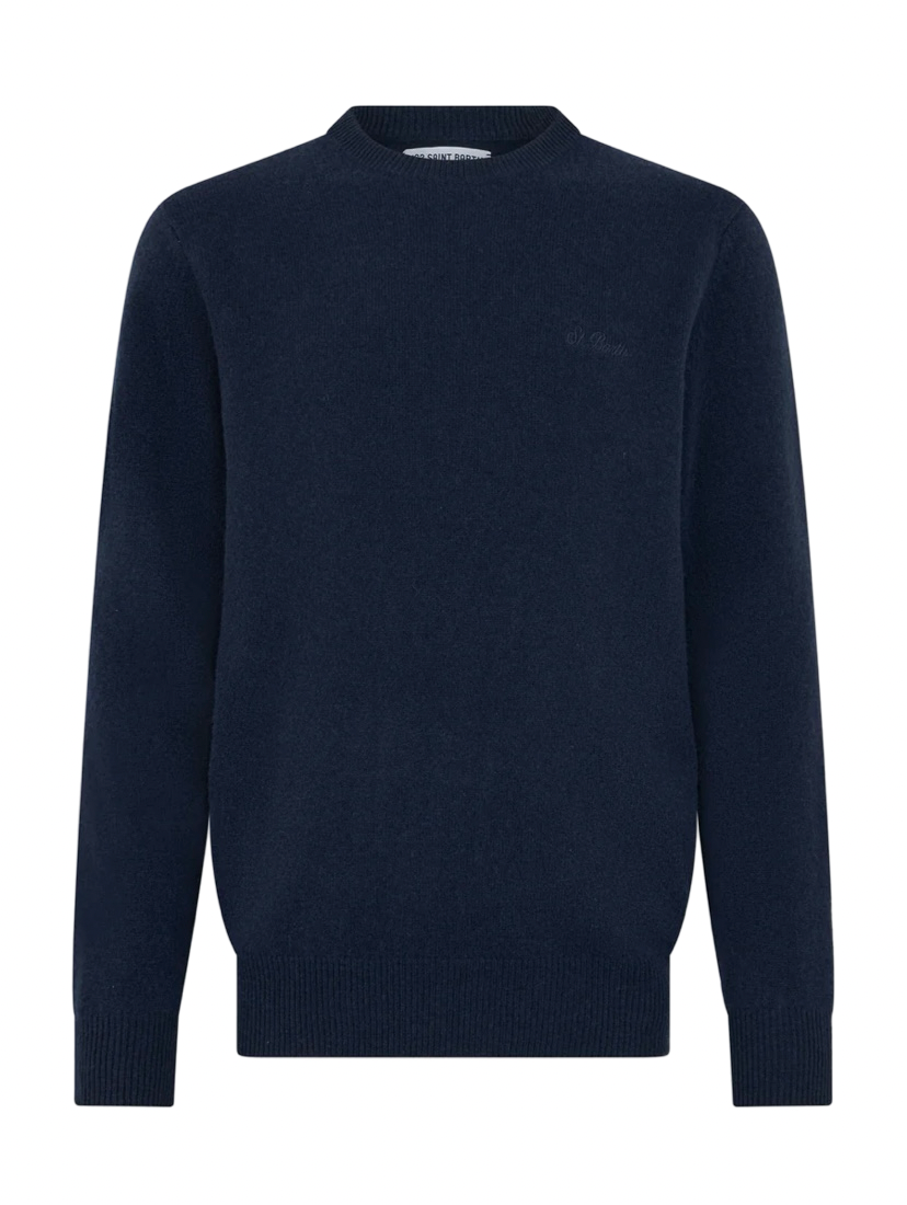 MC2 SAINT BARTH - Maglione Blu Navy Tinta Unita Lambswool Regent