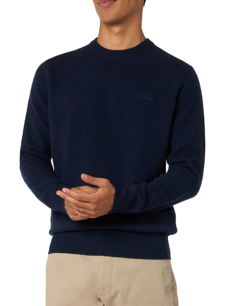 MC2 SAINT BARTH - Maglione Blu Navy Tinta Unita Lambswool Regent