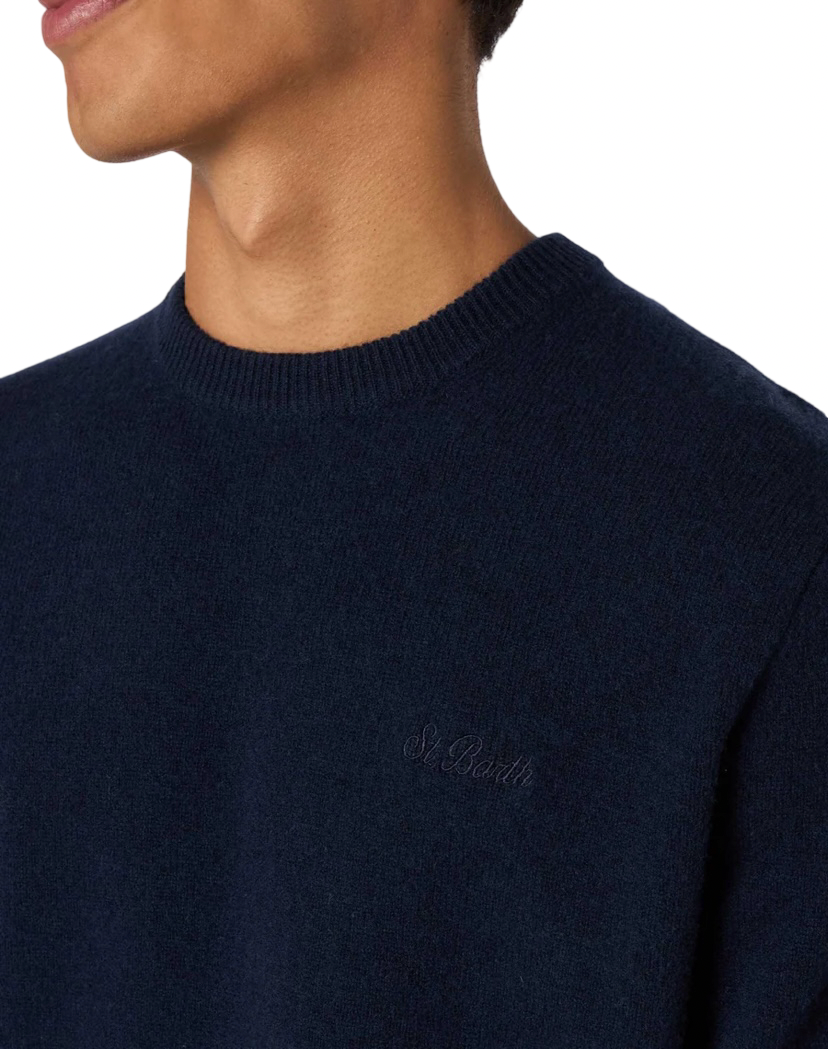 MC2 SAINT BARTH - Maglione Blu Navy Tinta Unita Lambswool Regent