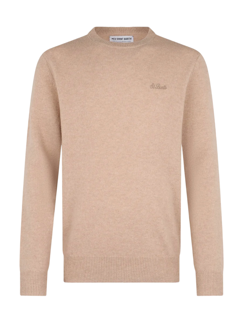 MC2 SAINT BARTH - Maglione Beige Tinta Unita Lambswool Regent