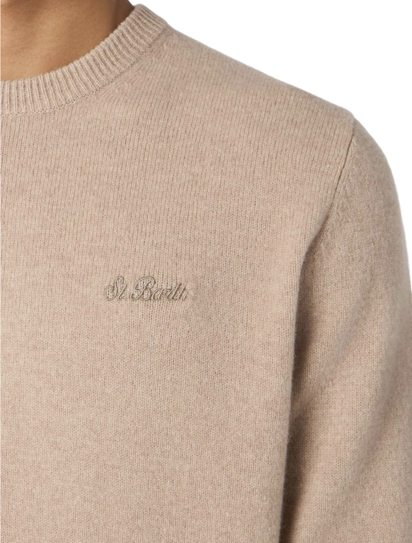 MC2 SAINT BARTH - Maglione Beige Tinta Unita Lambswool Regent