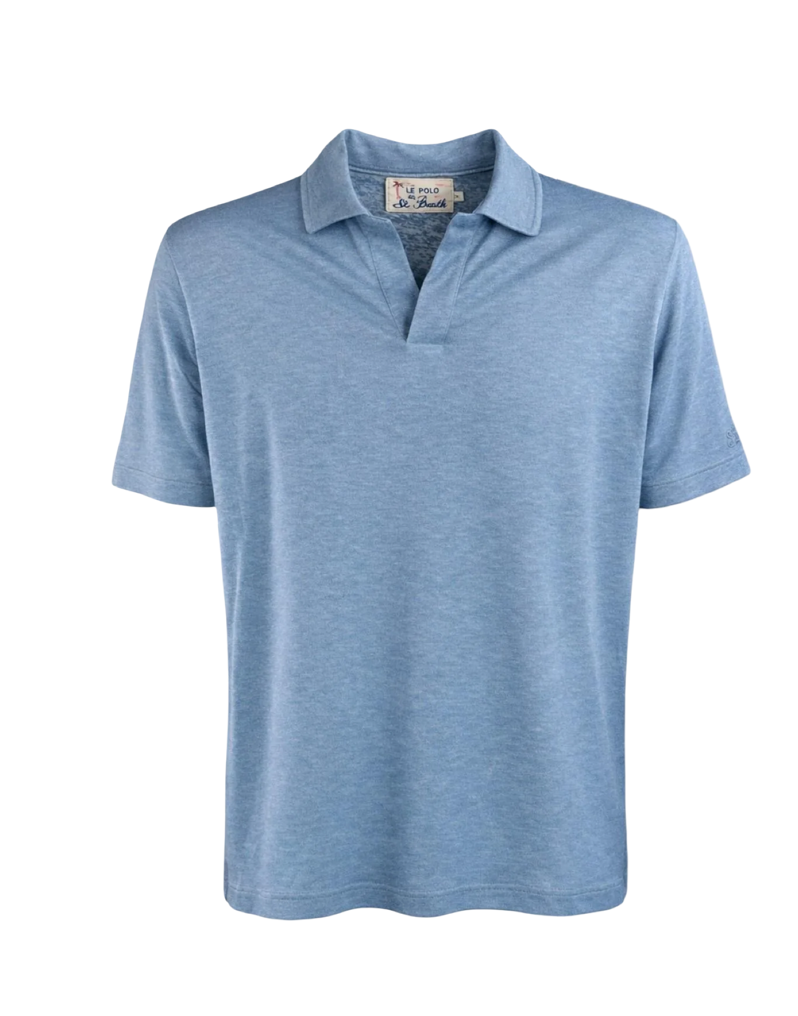 MC2 SAINT BARTH - Polo Fraser Dusty Blue in Lino Senza Bottoni