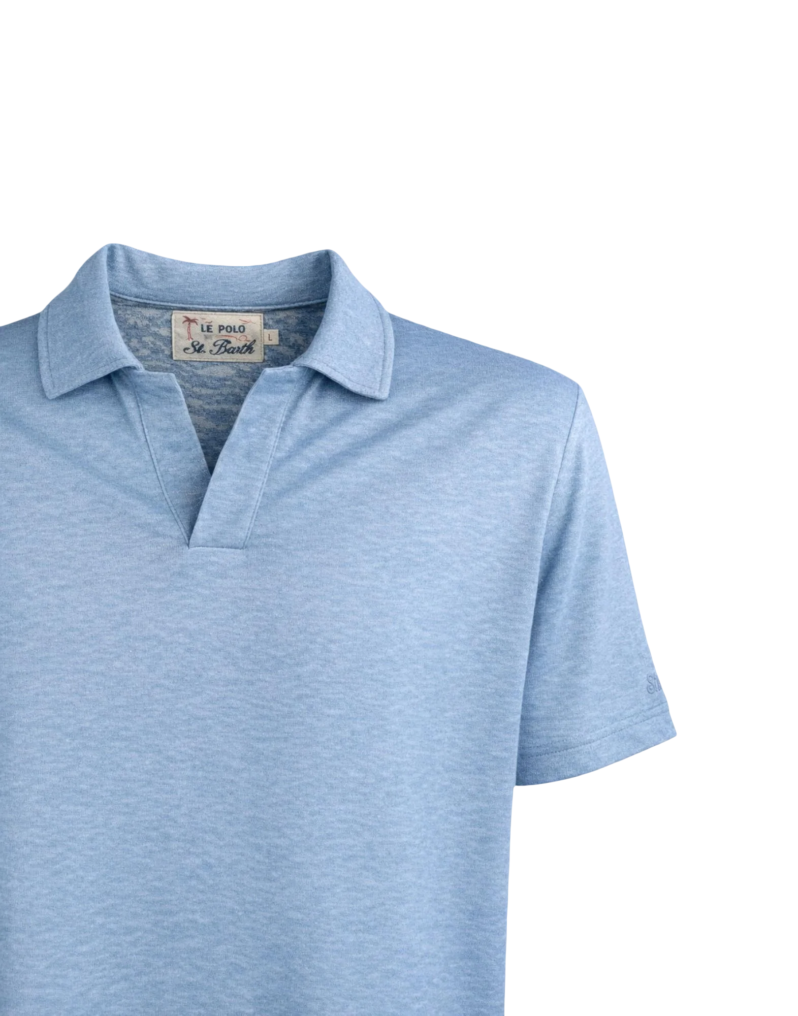 MC2 SAINT BARTH - Polo Fraser Dusty Blue in Lino Senza Bottoni