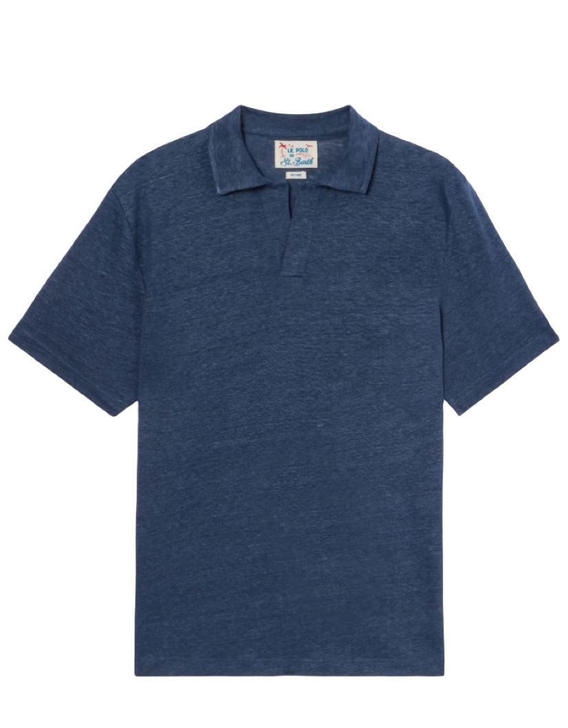 MC2 SAINT BARTH - Polo Fraser Blu in Lino Senza Bottoni