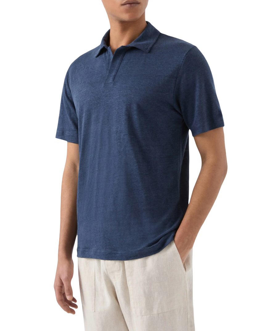 MC2 SAINT BARTH - Polo Fraser Blu in Lino Senza Bottoni