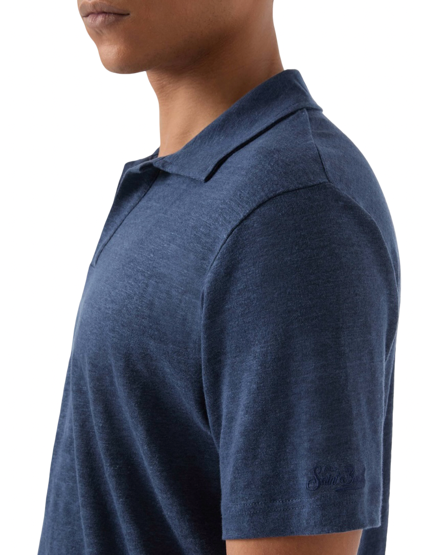 MC2 SAINT BARTH - Polo Fraser Blu in Lino Senza Bottoni