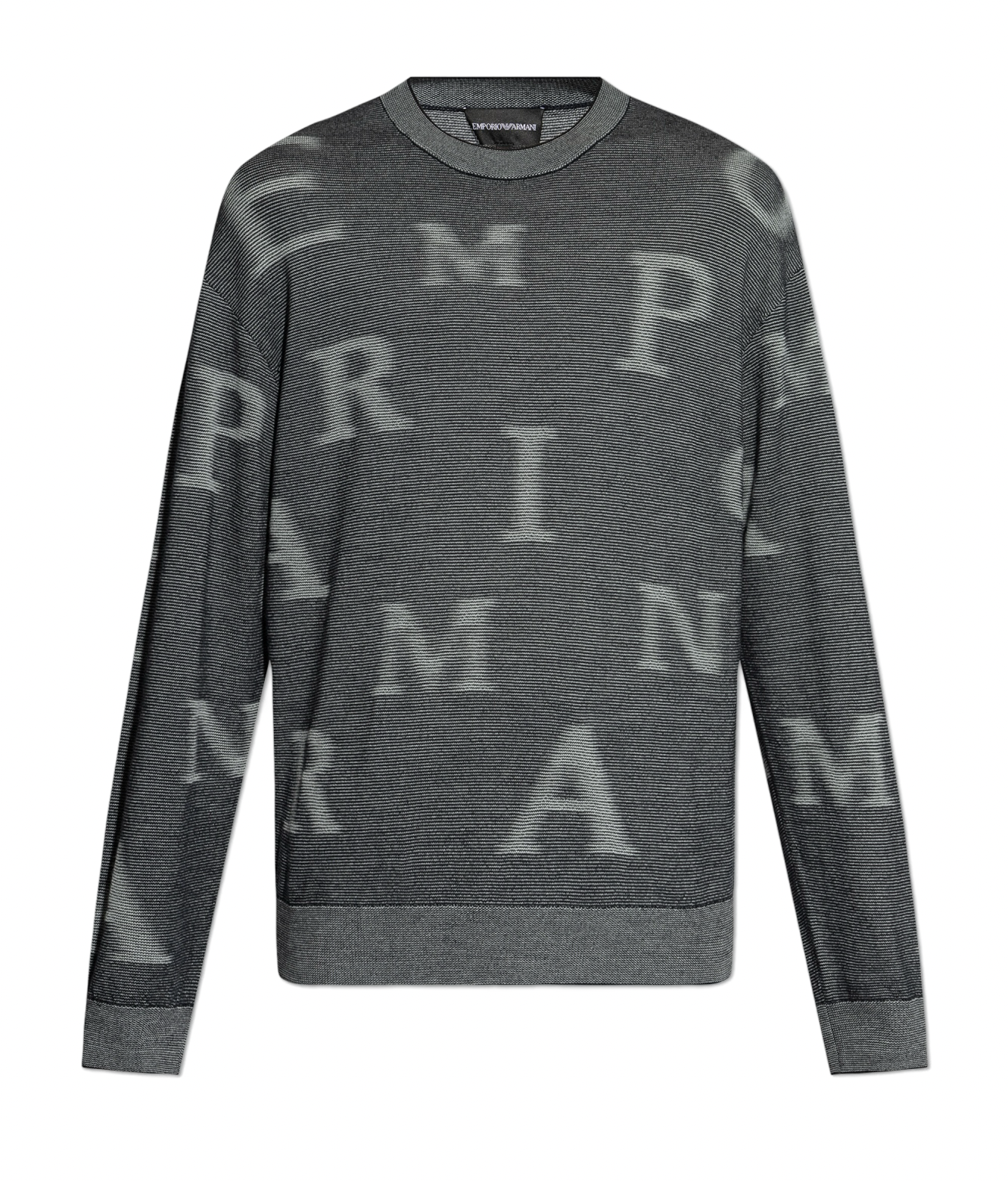 EMPORIO ARMANI - Maglione Grigio Scuro a micro righe bicolore con Lettering All Over