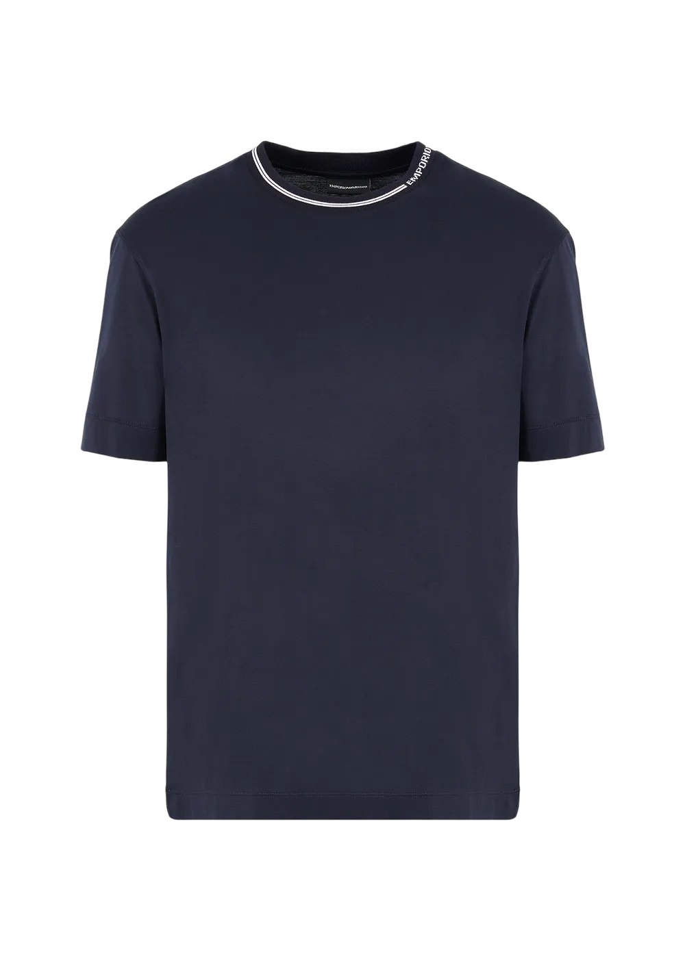 EMPORIO ARMANI - T-shirt Blu Navy in Jersey con Collo Logato