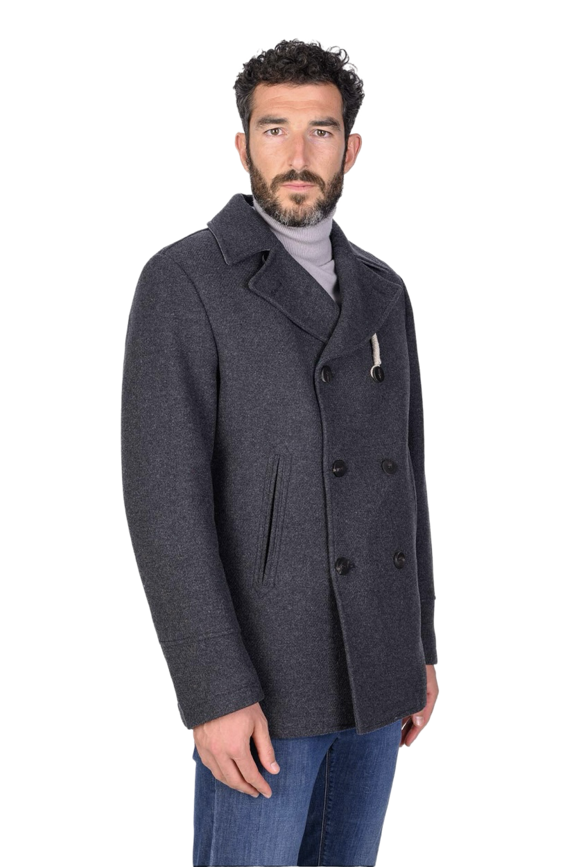 CAMPLIN - Cappotto Corto Doppiopetto Grigio Scuro Peacoat Island