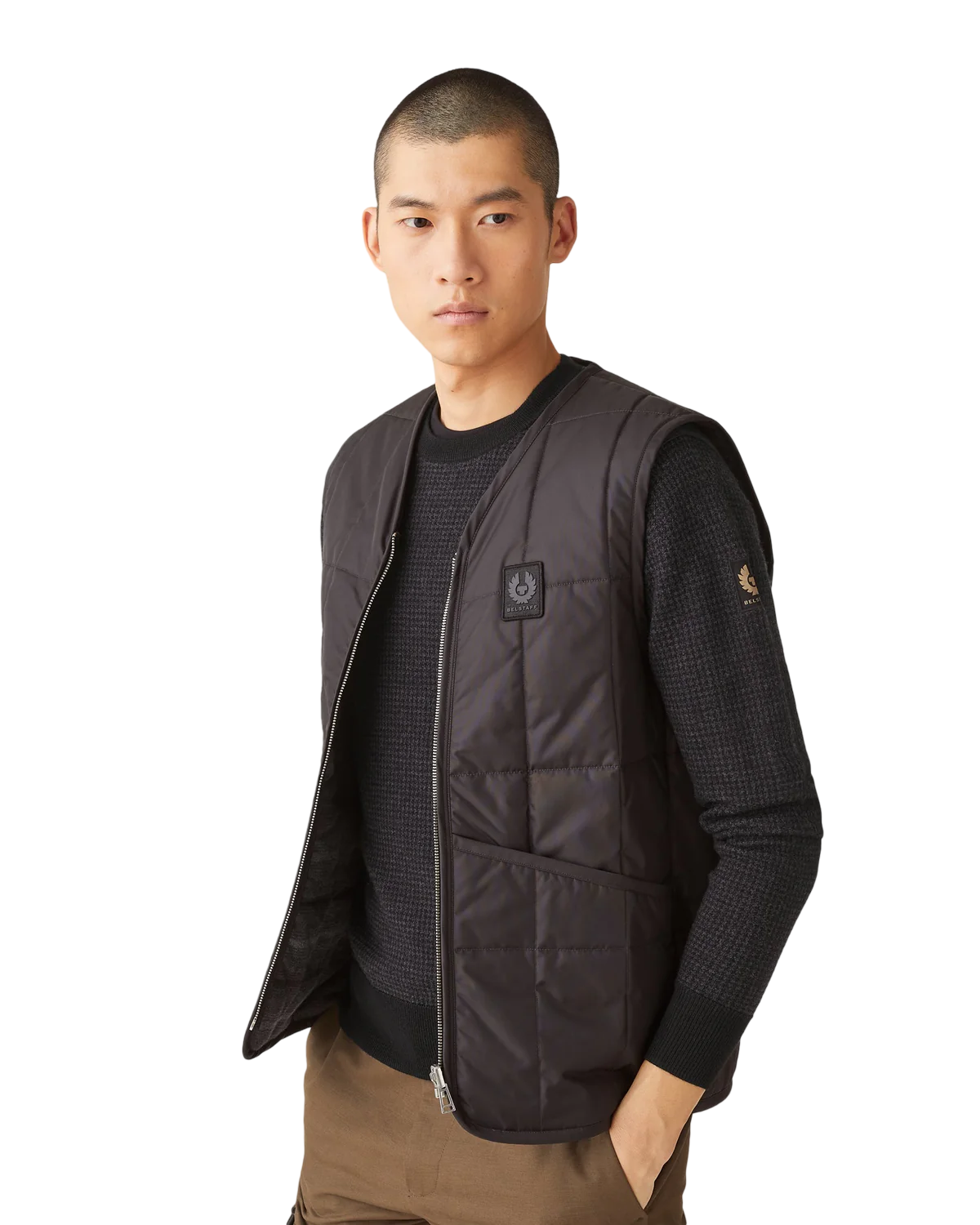 BELSTAFF - Maglione Pied de Poule Nero e Grigio Kerrigan