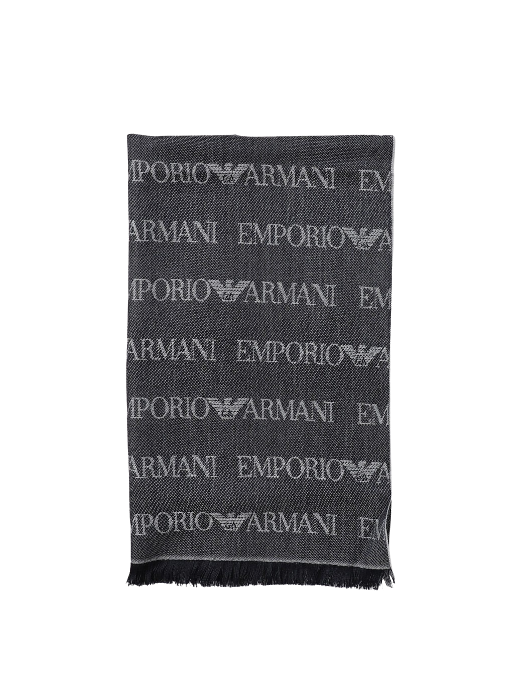 EMPORIO ARMANI - Sciarpa Blu Logo Lettering Jacquard e Frange