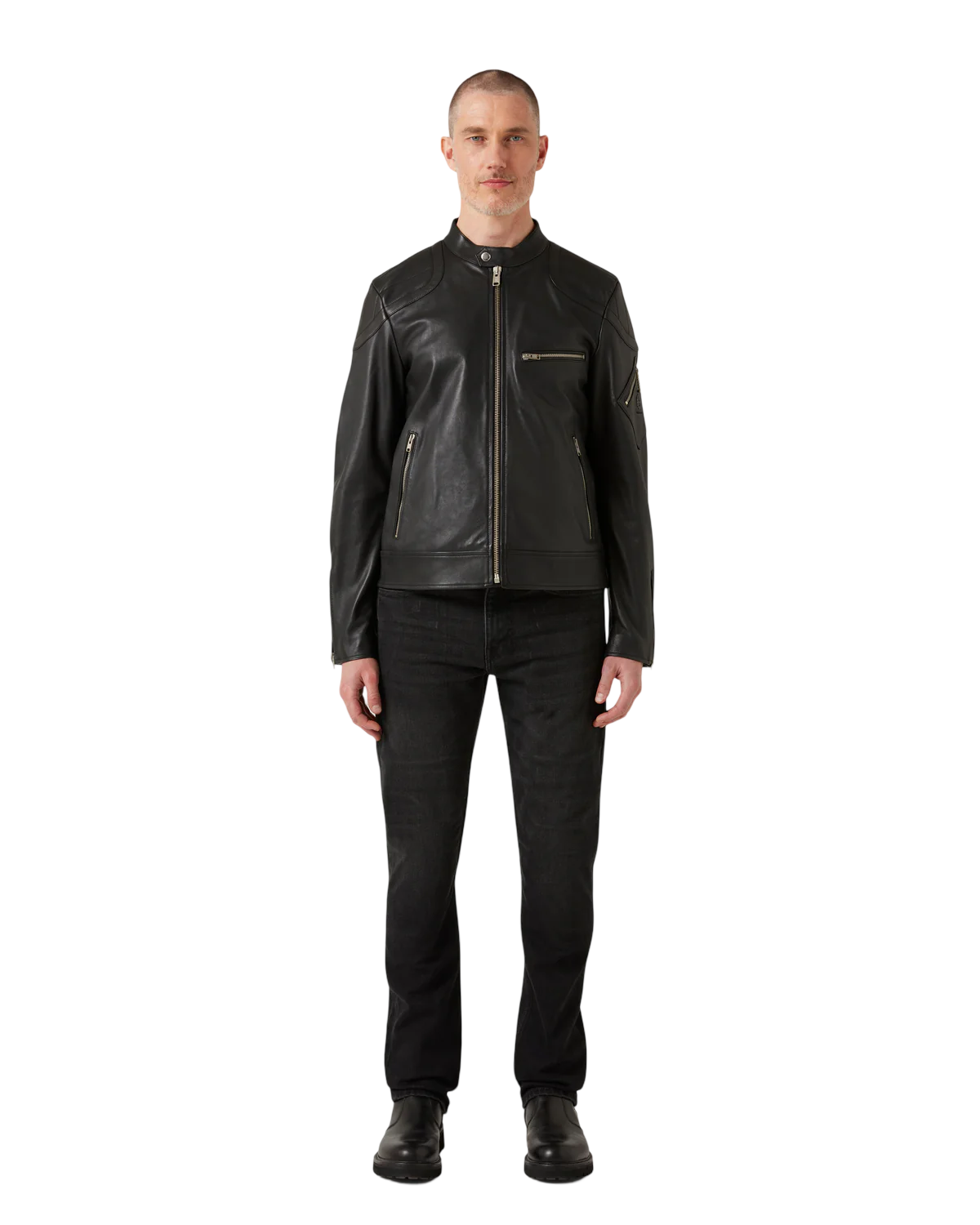 BELSTAFF - Giubbotto Nero di Pelle Cheviot T-Racer