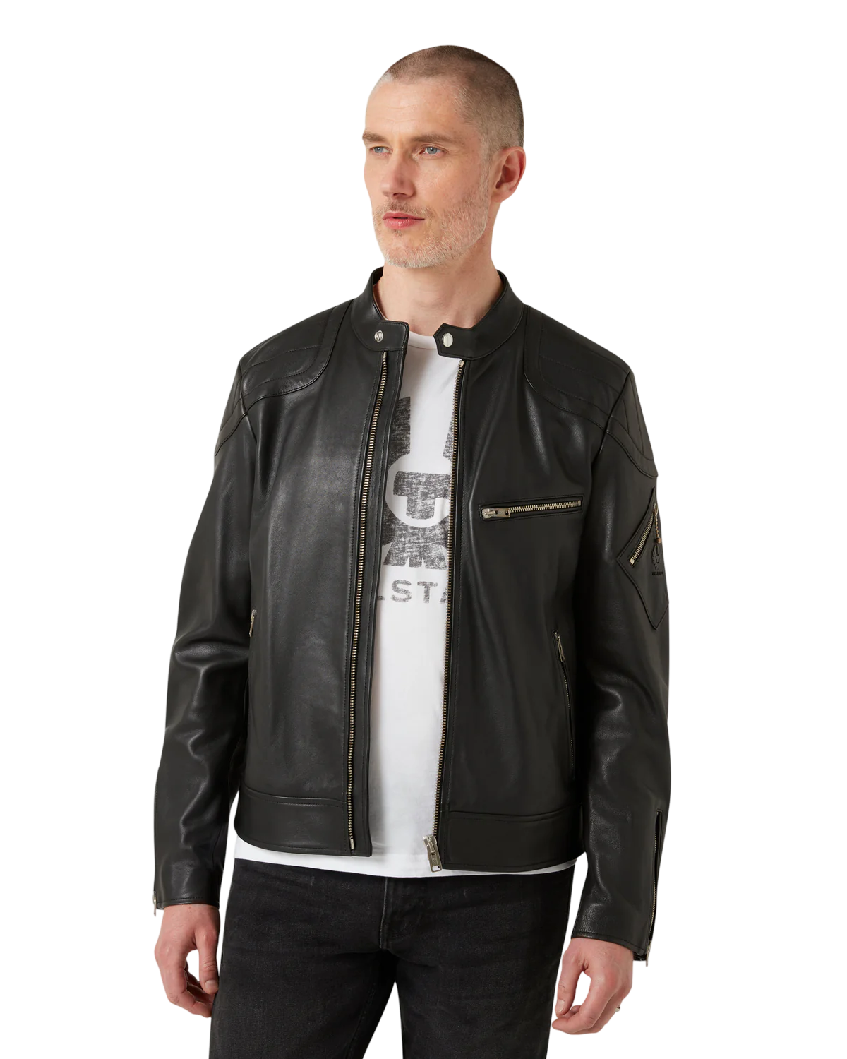 BELSTAFF - Giubbotto Nero di Pelle Cheviot T-Racer