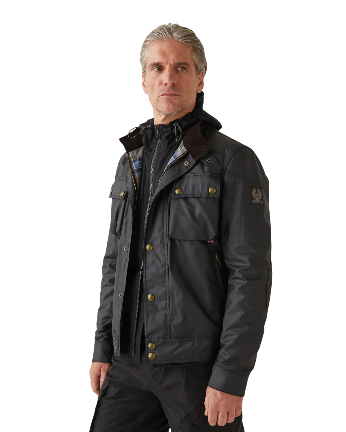 BELSTAFF - Giacca Racemaster Nera in Cotone Cerato