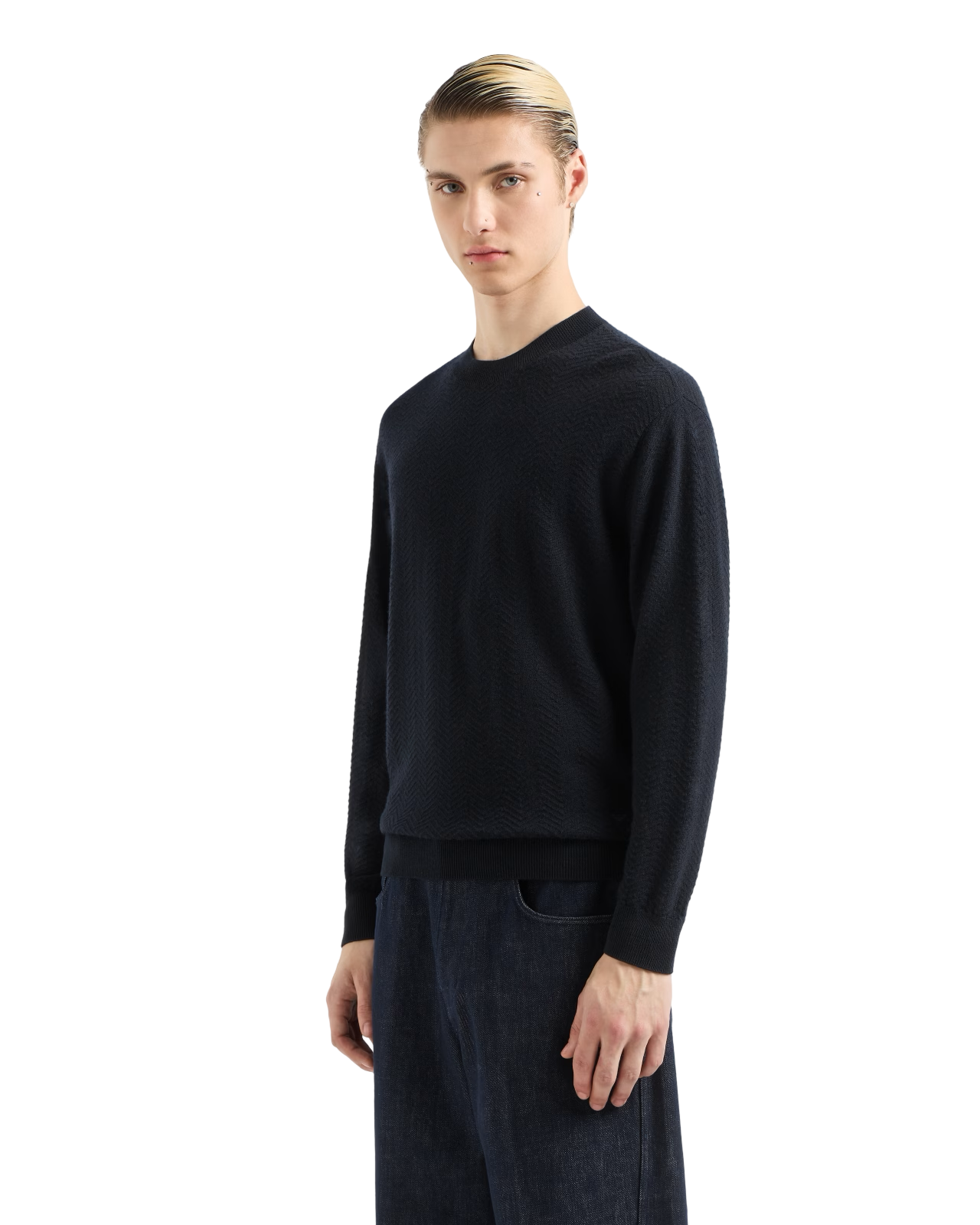 EMPORIO ARMANI - Maglione Blu Navy con Trama Microstrutturata