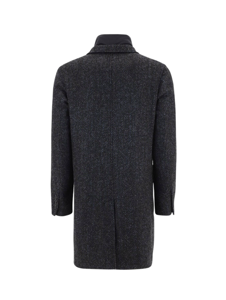 HERNO - Cappotto Spigato Nero/Azzurro Nottingham Ecoage