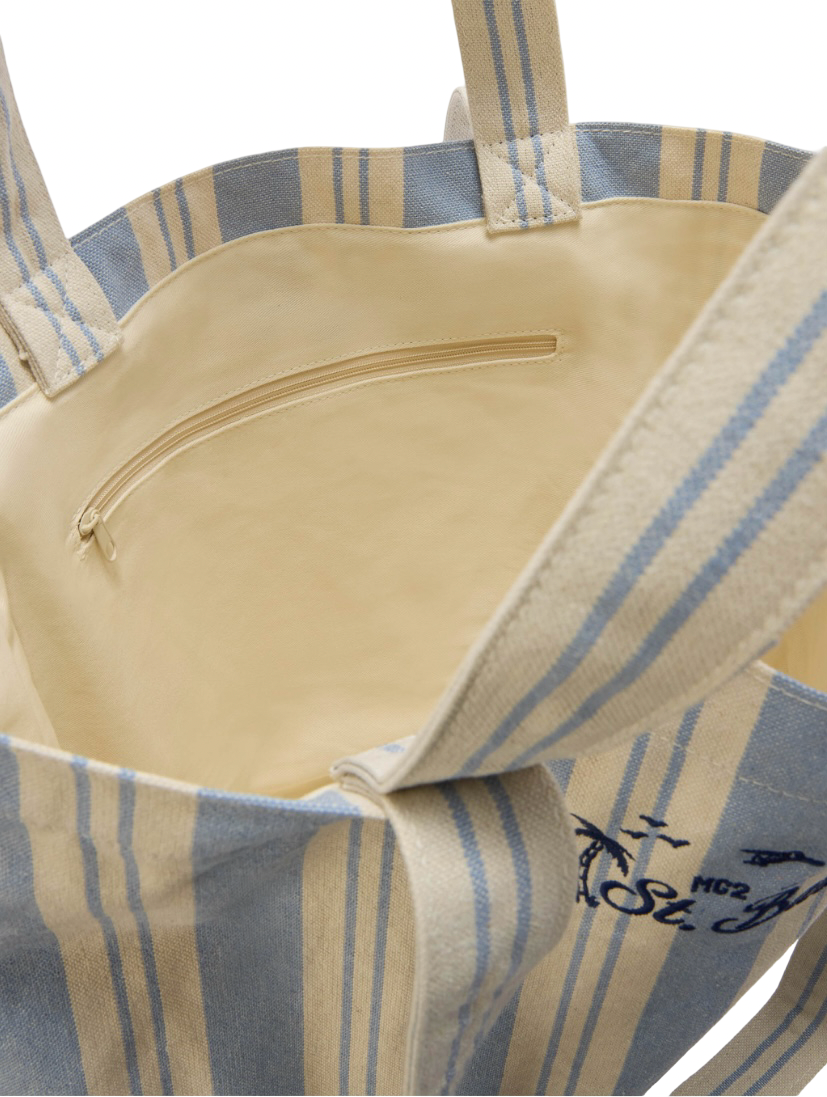 MC2 SAINT BARTH - Borsa Tote Essential Beach in Cotone a righe Bianca e Celeste