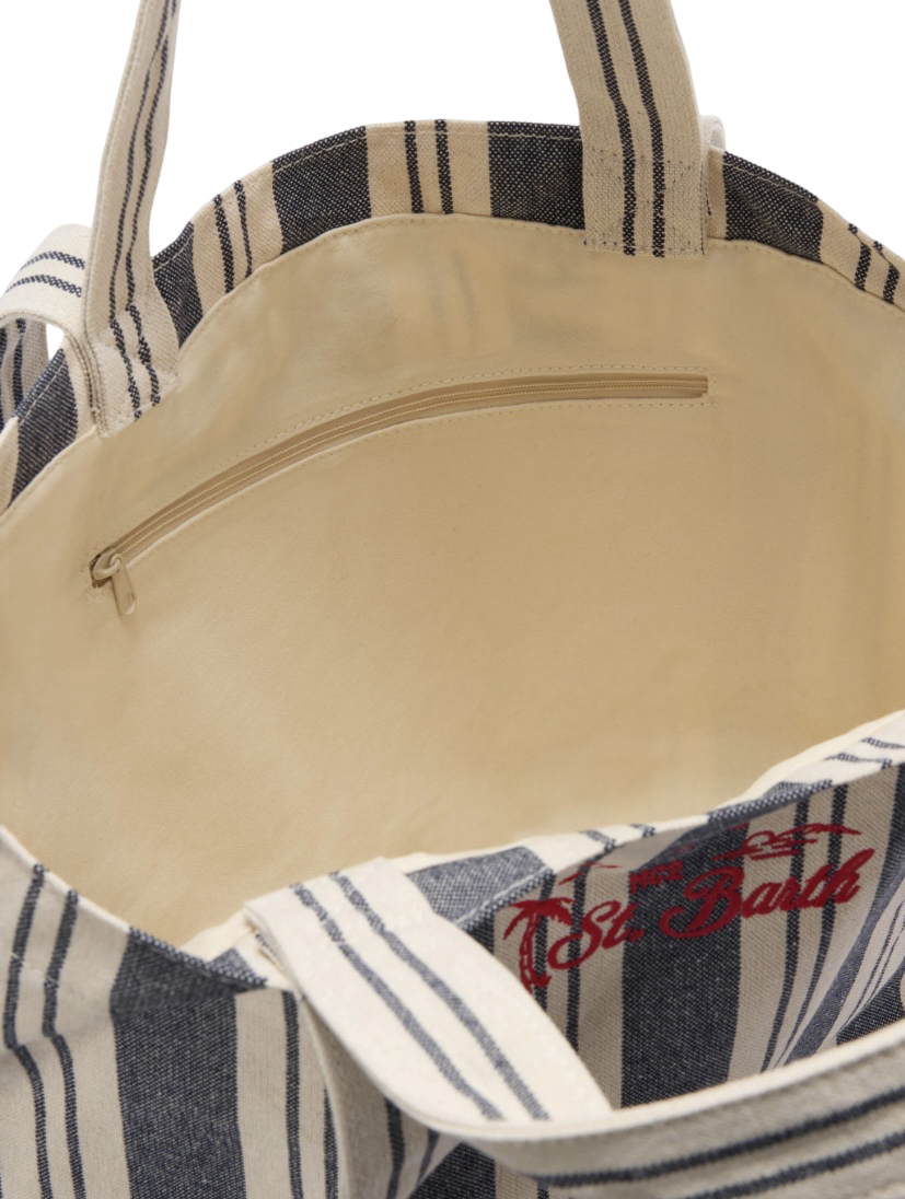 MC2 SAINT BARTH - Borsa Tote Essential Beach in Cotone a righe Bianca e Blu