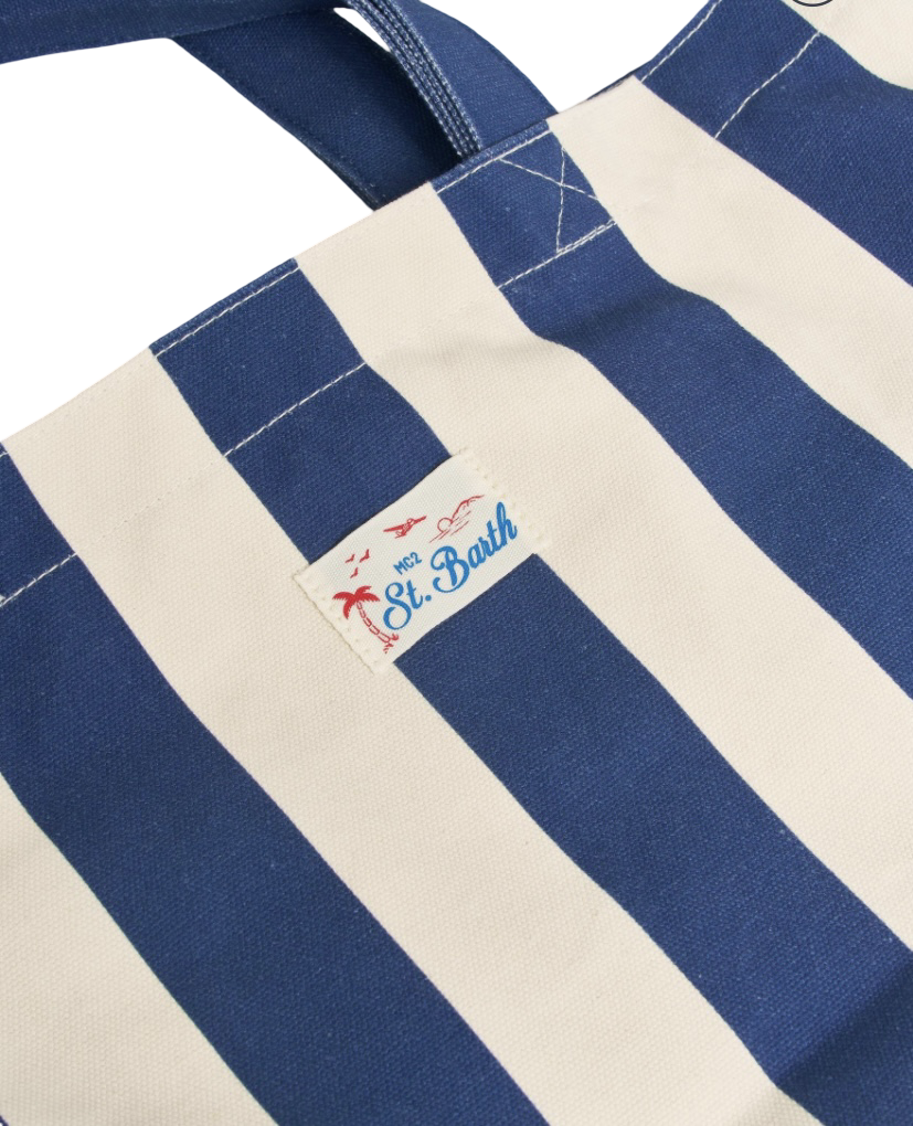 MC2 SAINT BARTH - Borsa Tote Essential Beach in Cotone a righe Blu e Bianca