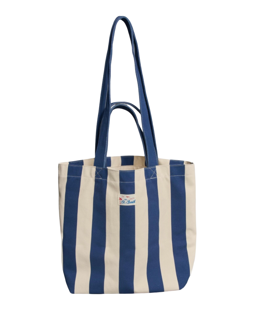 MC2 SAINT BARTH - Borsa Tote Essential Beach in Cotone a righe Blu e Bianca
