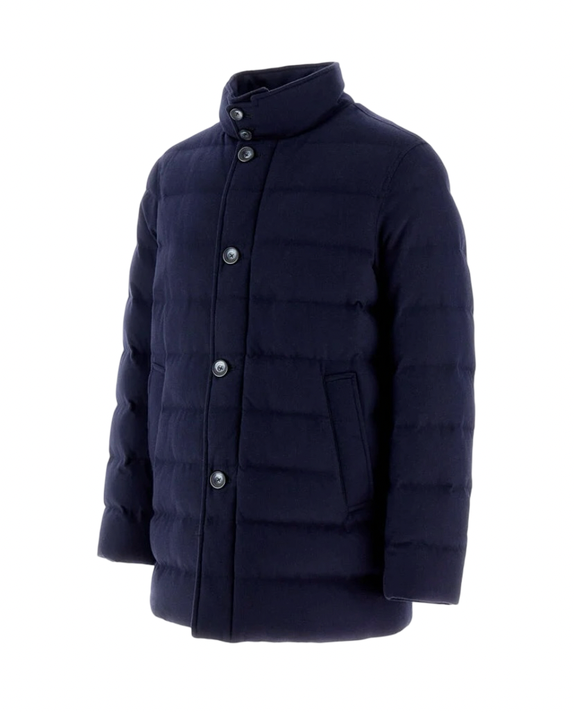 HERNO - Piumino Carcoat Blu in Easy Cashmere Mix