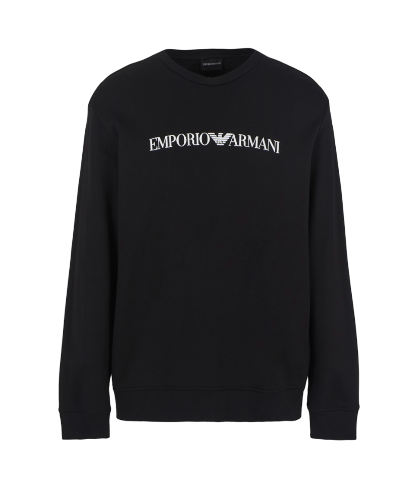 EMPORIO ARMANI - Felpa Nera con stampa Logo Essential