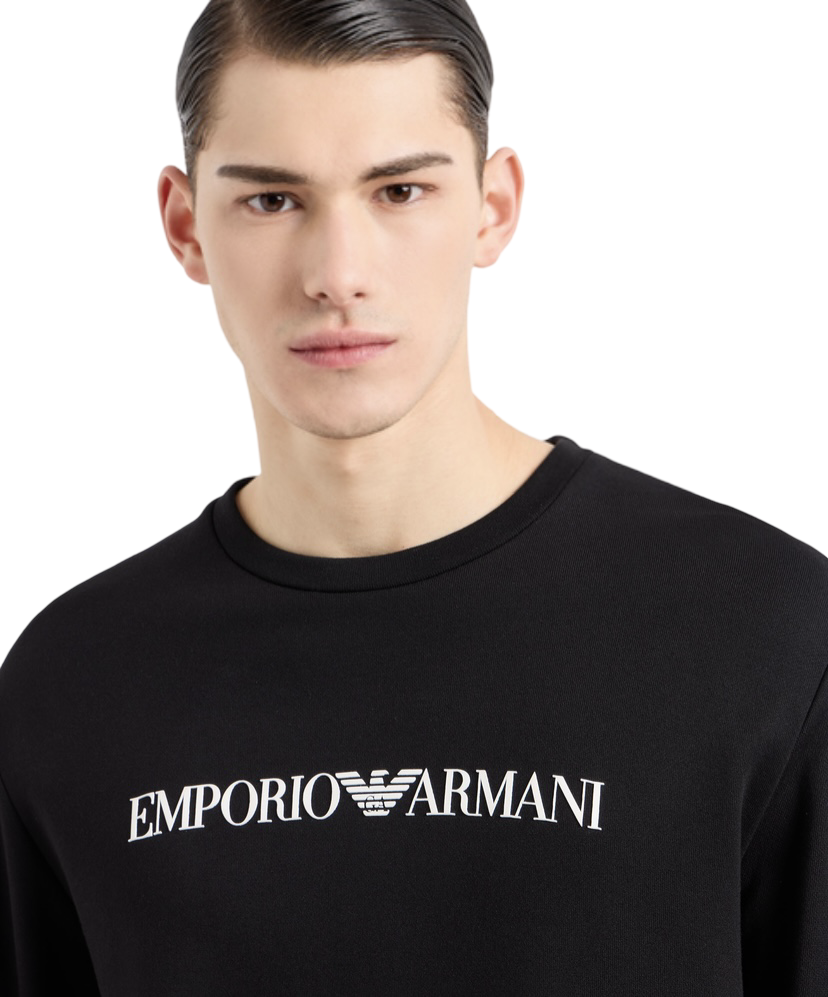 EMPORIO ARMANI - Felpa Nera con stampa Logo Essential