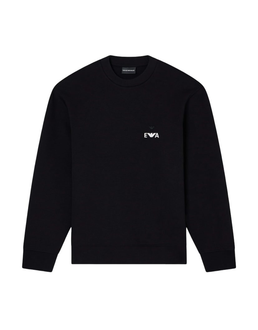 EMPORIO ARMANI - Felpa Nera con ricamo EA in rilievo