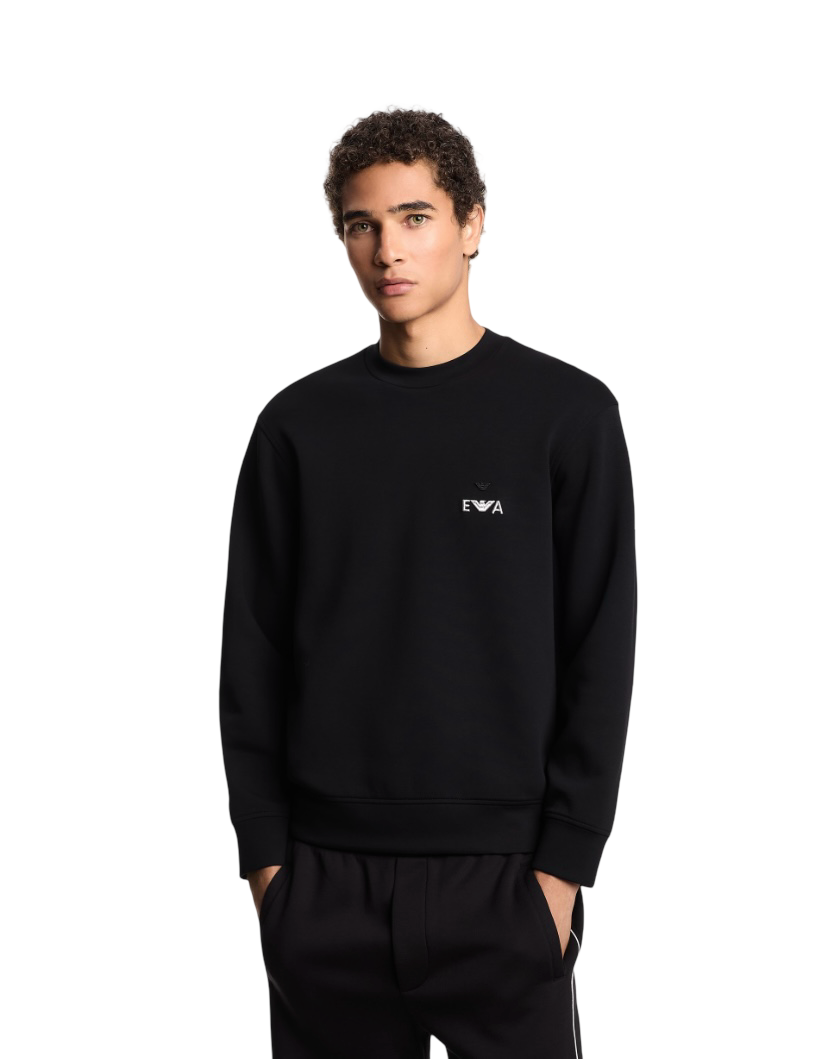 EMPORIO ARMANI - Felpa Nera con ricamo EA in rilievo