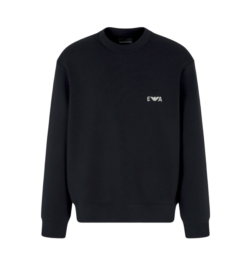 EMPORIO ARMANI - Felpa Blu Navy con ricamo EA in rilievo