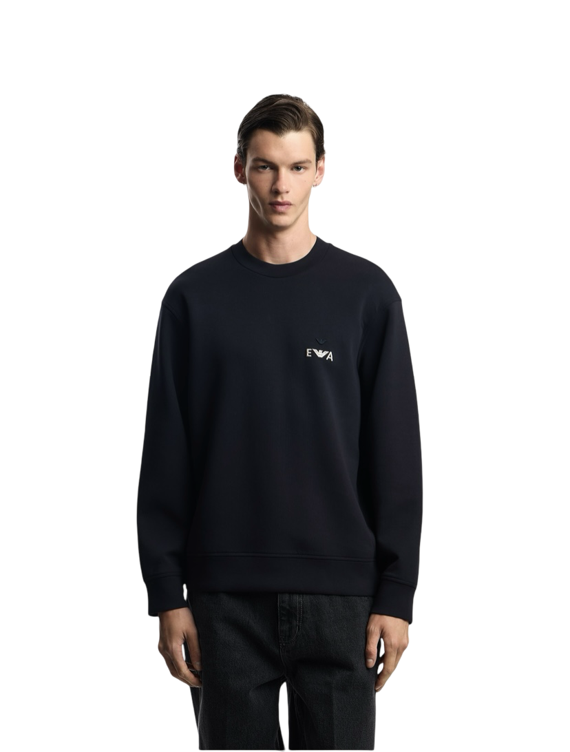 EMPORIO ARMANI - Felpa Blu Navy con ricamo EA in rilievo
