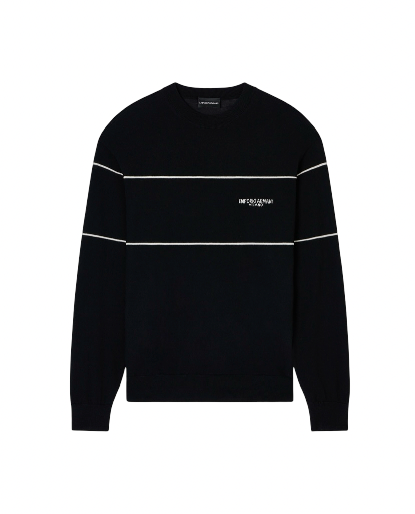 EMPORIO ARMANI - Maglione Nero con Logo Jacquard