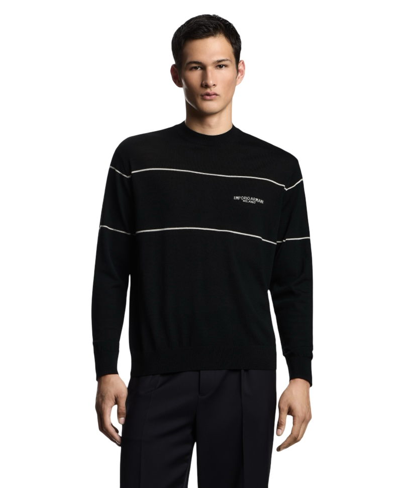 EMPORIO ARMANI - Maglione Nero con Logo Jacquard