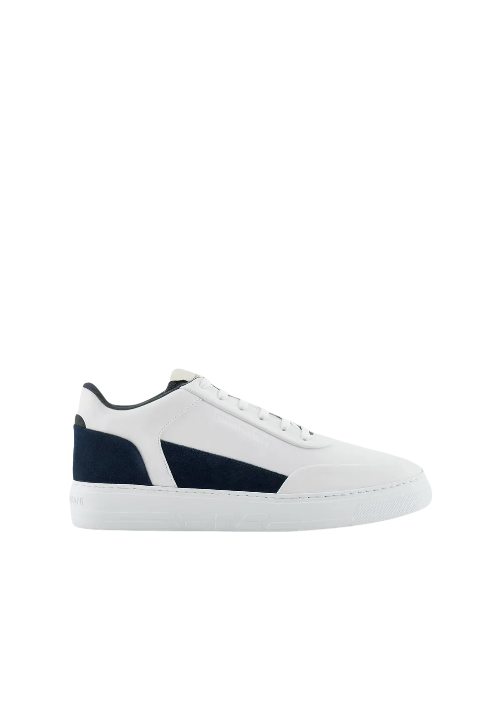 EMPORIO ARMANI - Sneakers Bianche e Blu in Pelle e Suede con Logo Laterale