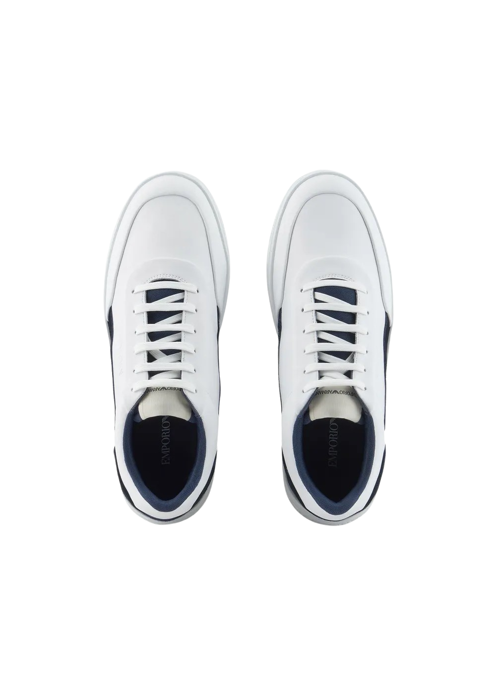 EMPORIO ARMANI - Sneakers Bianche e Blu in Pelle e Suede con Logo Laterale