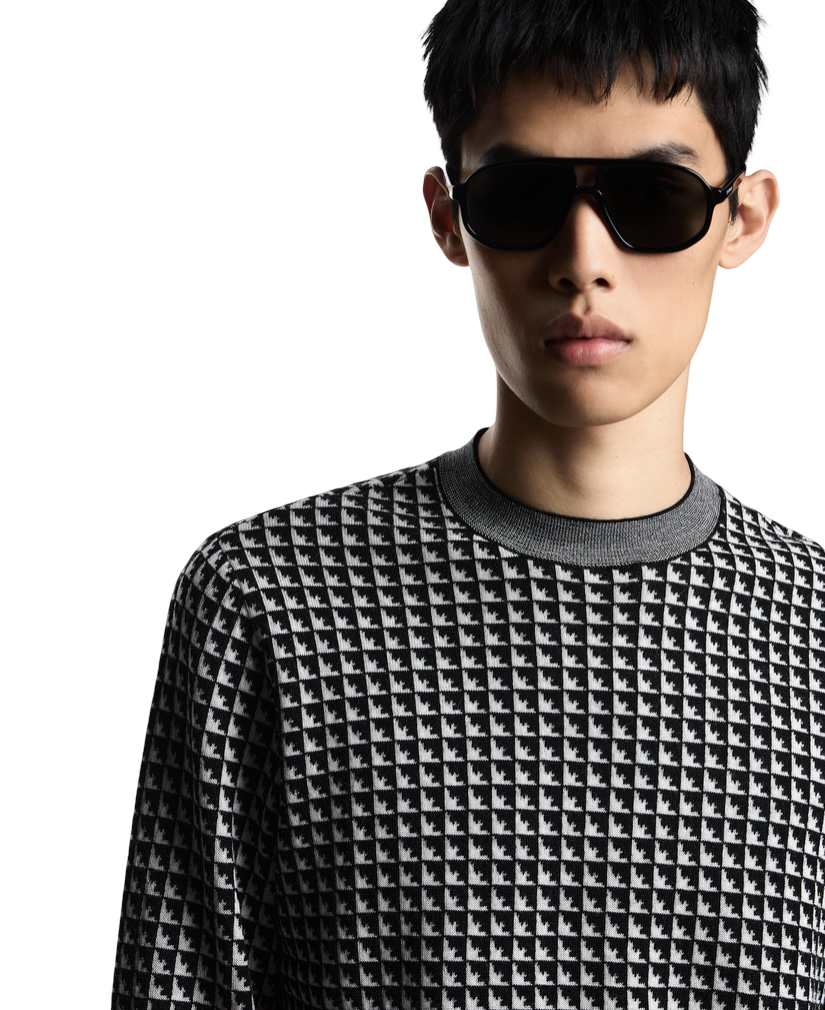 EMPORIO ARMANI - Maglione Bianco e Nero Jacquard motivo Aquile
