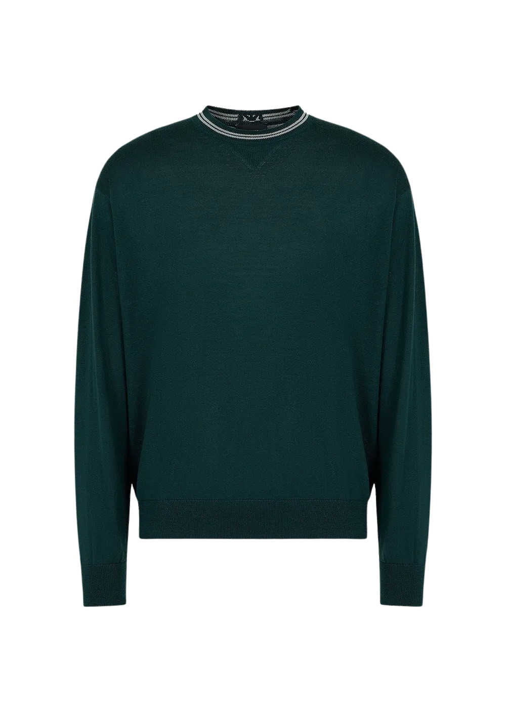 EMPORIO ARMANI - Maglione Verde Scuro in Lana Vergine rasata con Logo Aquila Jacquard