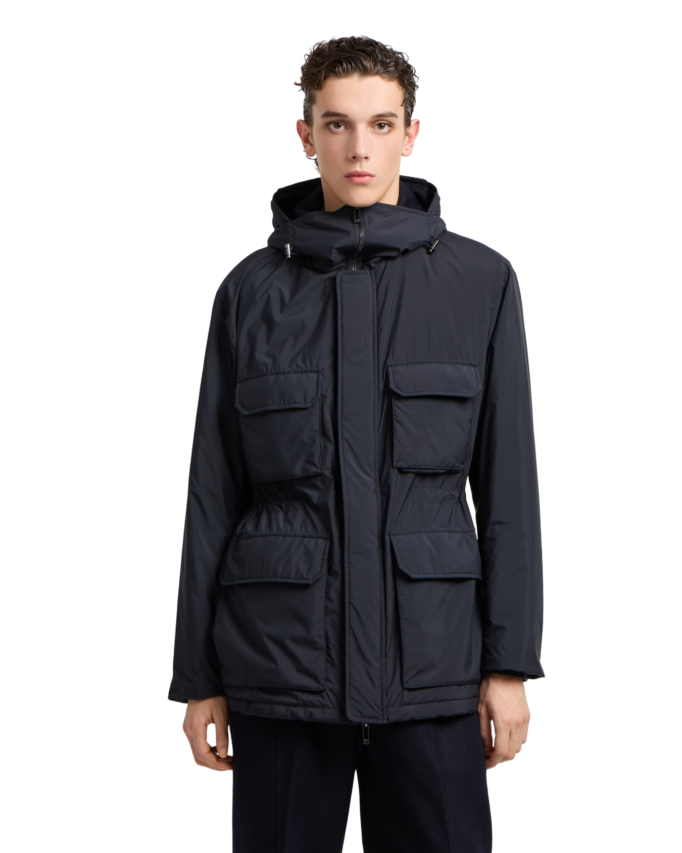 EMPORIO ARMANI - Parka Blu in Nylon Riciclato Travel Essential