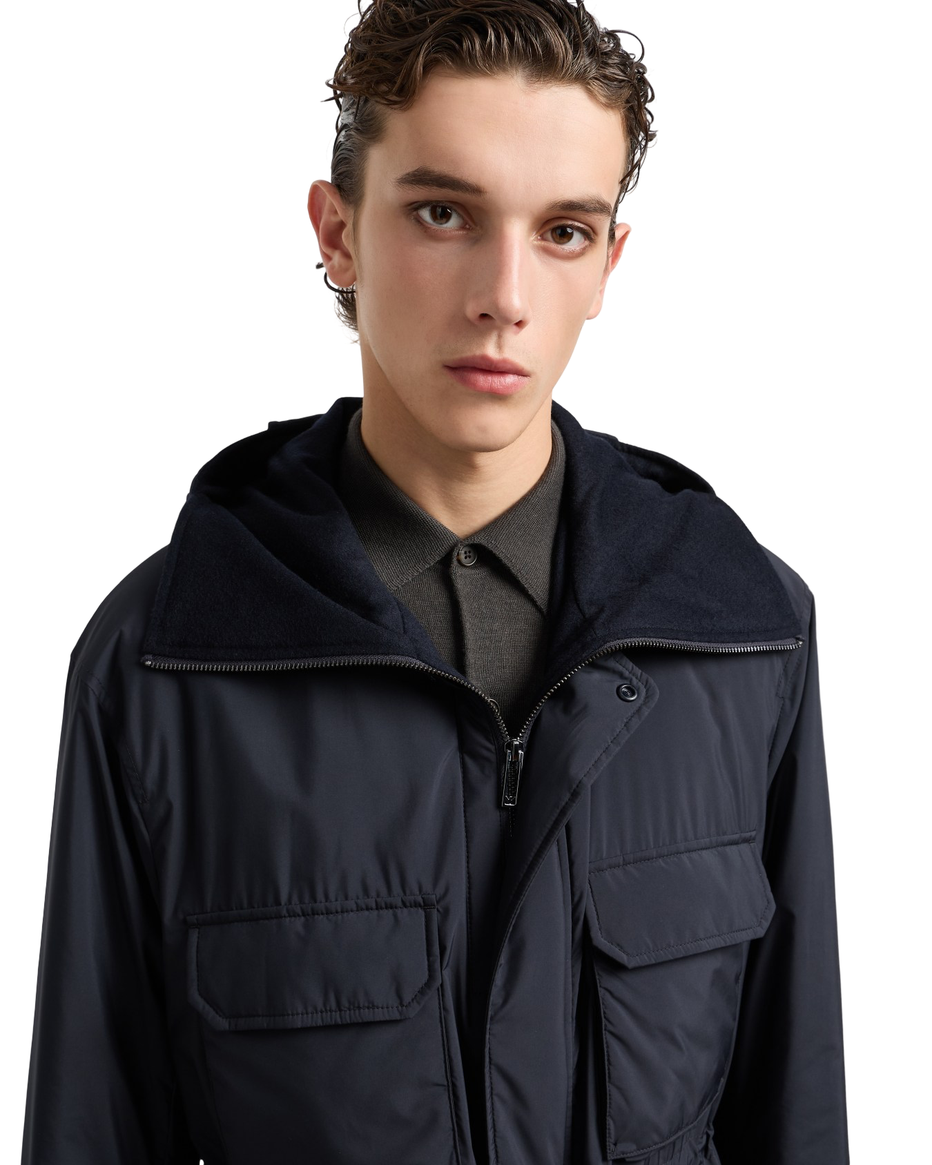 EMPORIO ARMANI - Parka Blu in Nylon Riciclato Travel Essential