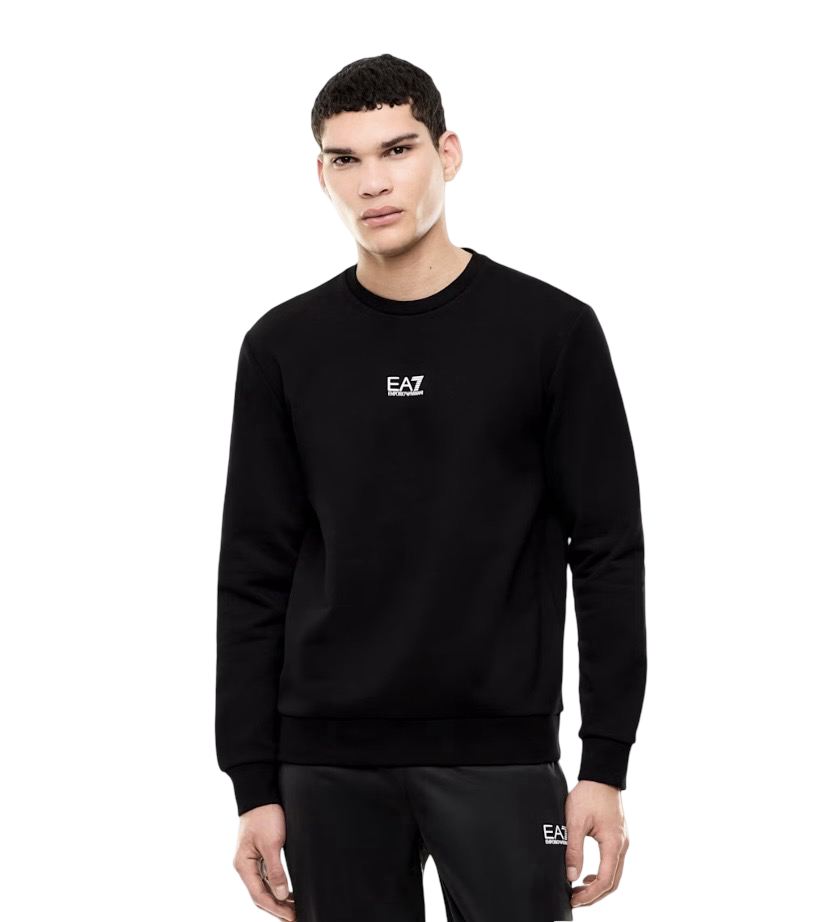 EA7 - Felpa Nera Girocollo con Logo piccolo sul petto Core Identity
