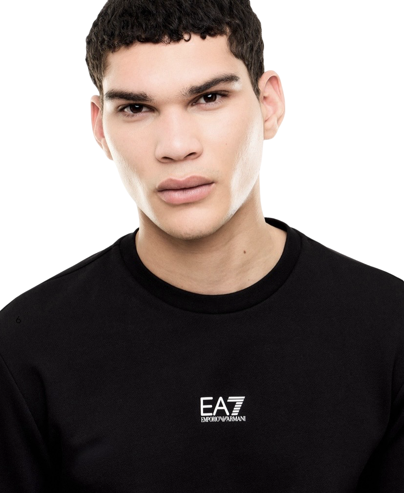 EA7 - Felpa Nera Girocollo con Logo piccolo sul petto Core Identity