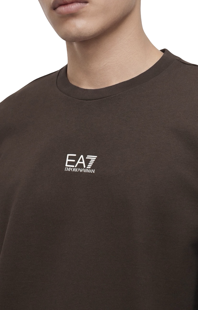 EA7 - Felpa Marrone Girocollo con Logo piccolo sul petto Core Identity