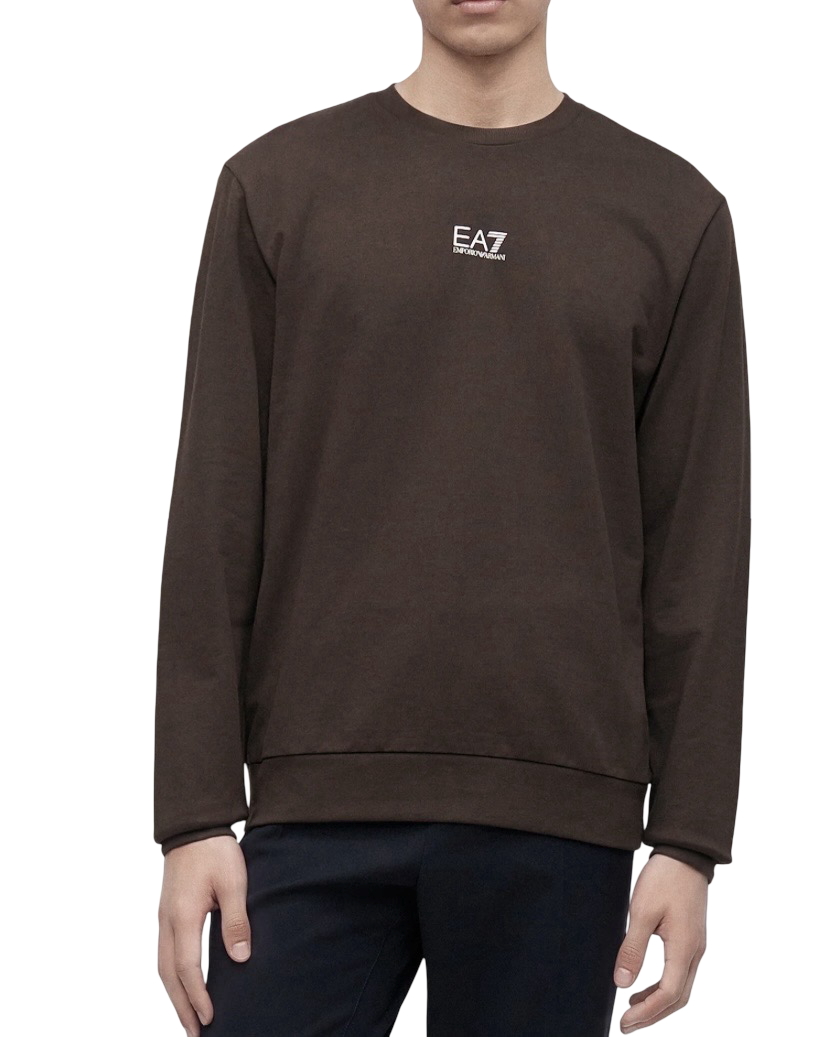 EA7 - Felpa Marrone Girocollo con Logo piccolo sul petto Core Identity