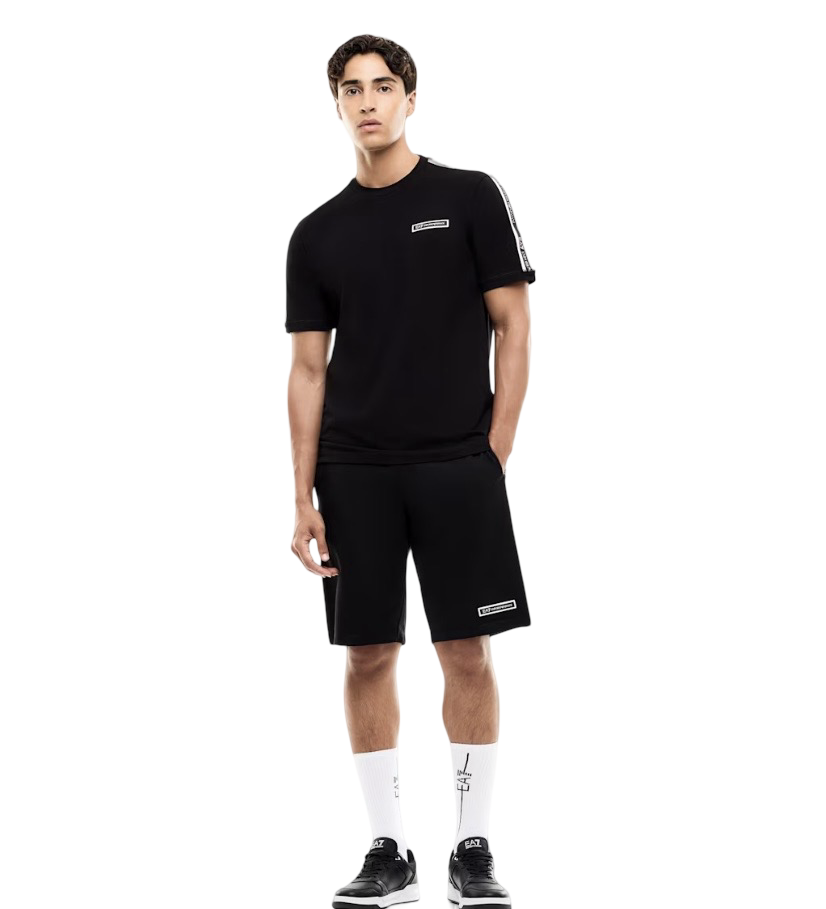EA7 - T-shirt Nera Logo Series con Bande sulle spalle